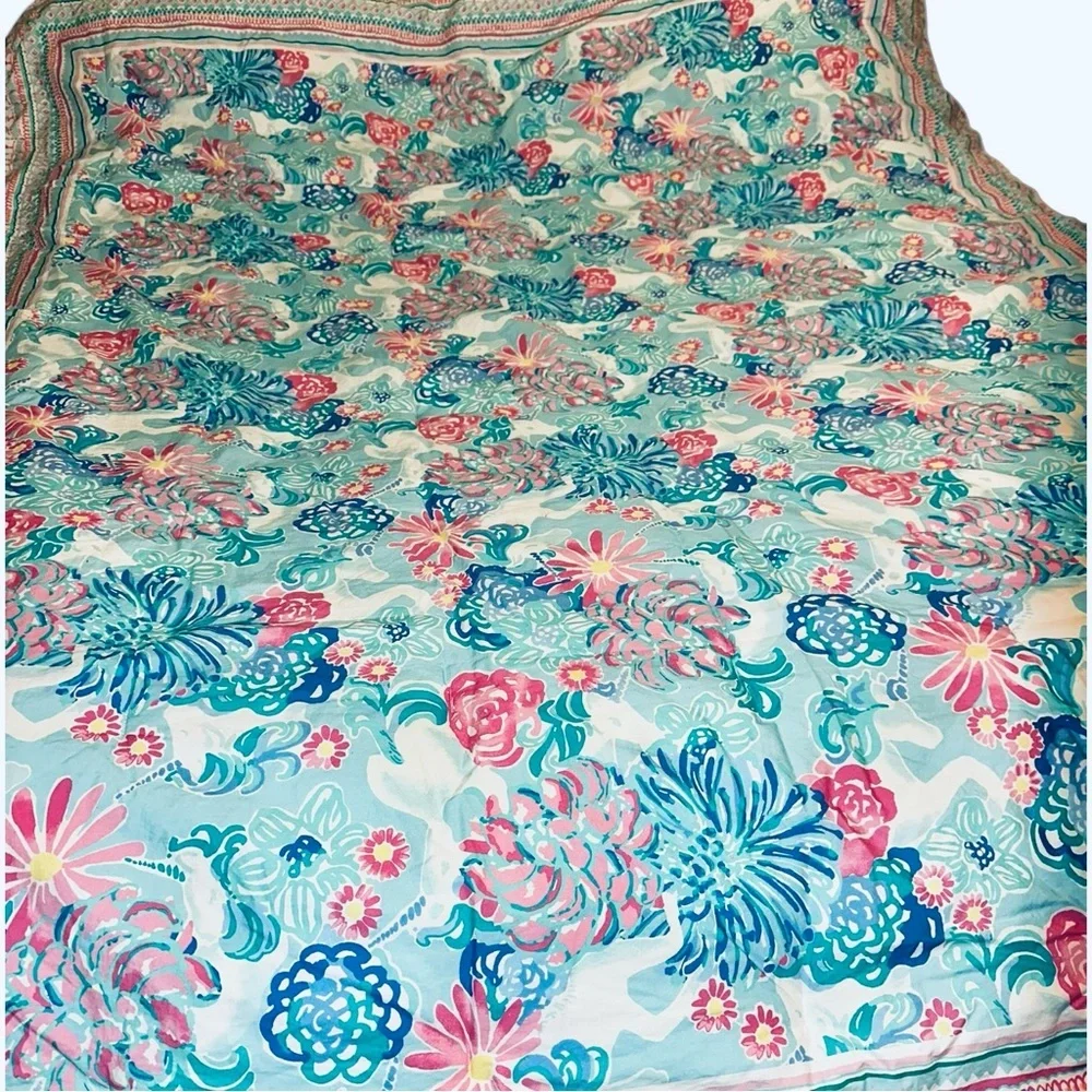 Pottery Barn Kids Teen Lilly Pulitzer Twin Sz Unicorns in Bloom Quilt Comforter